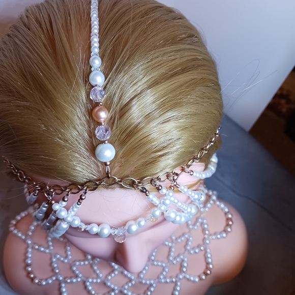 Beaded Pearl, Crystal and Copper Chain Headpiece New, Custom made. - Picture 5 of 7
